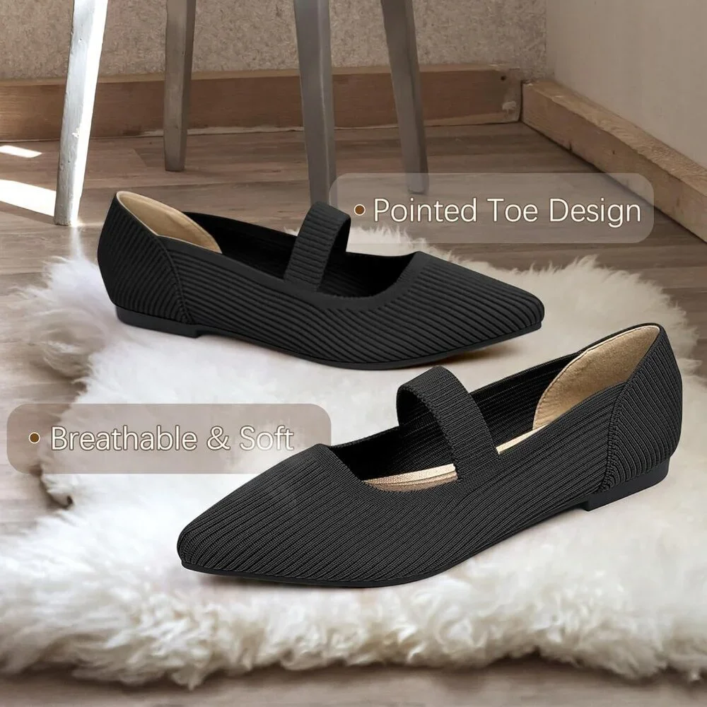 Women's Flats Shoes Pointed Toe Ballet Comfortable Dressy Mary Jane Flat Black